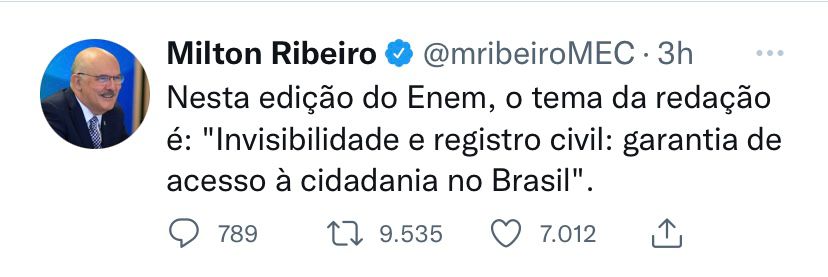 Tema da redação do Enem 2021 é  ‘invisibilidade e registro civil: garantia de acesso à cidadania no Brasil’