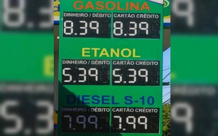 Litro da gasolina e do diesel são comercializados na casa dos R$ 8, em Goiânia