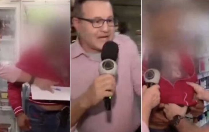 Homem tenta furtar whisky na frente da equipe de reportagem da TV Record Goiás