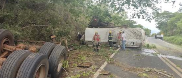 Carreta sai da pista, bate contra árvore e motorista morre preso às ferragens