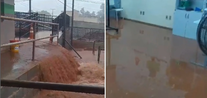 Enxurrada invade escola em Aparecida de Goiânia